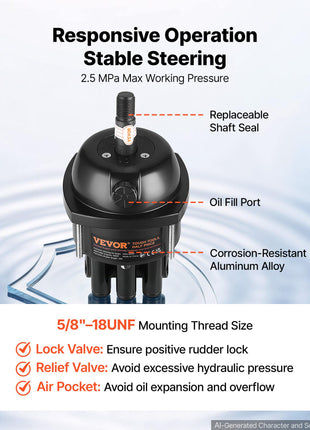 Hydraulic Steering Kit 90HP Hydraulic Outboard Steering System 24 ft, Marine Boat Steering System, 2.5 MPa Helm Pump, Two-Way Lock Cylinder, 24 Feet High-Strength Hoses, for Single-Engine Use