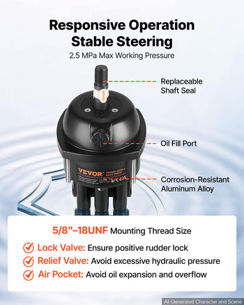 Hydraulic Steering Kit 90HP Hydraulic Outboard Steering System 24 ft, Marine Boat Steering System, 2.5 MPa Helm Pump, Two-Way Lock Cylinder, 24 Feet High-Strength Hoses, for Single-Engine Use