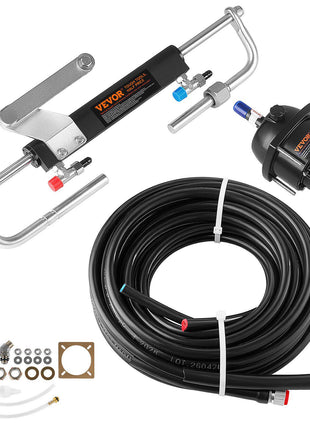 Hydraulic Steering Kit 90HP Hydraulic Outboard Steering System 24 ft, Marine Boat Steering System, 2.5 MPa Helm Pump, Two-Way Lock Cylinder, 24 Feet High-Strength Hoses, for Single-Engine Use