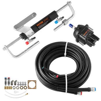 Hydraulic Steering Kit 90HP Hydraulic Outboard Steering System 24 ft, Marine Boat Steering System, 2.5 MPa Helm Pump, Two-Way Lock Cylinder, 24 Feet High-Strength Hoses, for Single-Engine Use