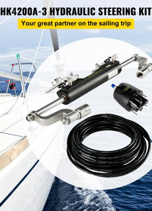 Hydraulic Steering Kit, 300HP Hydraulic Steering Compact Cylinder, Hydraulic Outboard Steering Kit with Helm Pump for Boat Marine Steering System