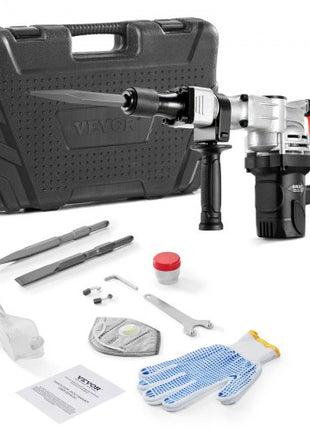 Demolition Jack Hammer, 1400W Electric Jackhammer Heavy Duty, 2pcs Chisels Bits Chipping with Case, 2900 BPM Concrete Breaker, Gloves Black
