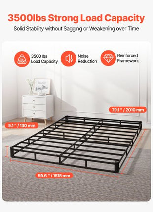 Box Spring, Queen Size Bed Frame with Washable Fabric Cloth, Heavy Duty Metal Frame for Queen Bed, 5.1 in Mattress Foundation, 3500 lbs Max Weight Capacity, Easy Assembly, 79.1 x 59.6 x 5.1 in