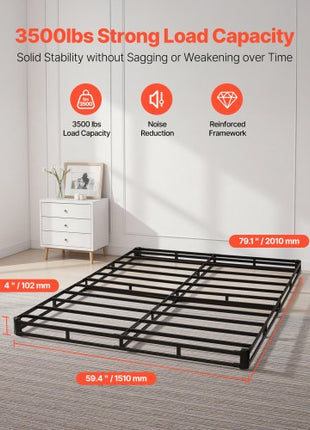 Box Spring, Queen Size Bed Frame with Washable Fabric Cloth, Heavy Duty Metal Frame for Queen Bed, 4 in Mattress Foundation, 3500 lbs Max Weight Capacity, Easy Assembly, 79.1 L x 59.4 W x 4 H in