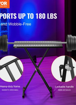 DJ Table Stand, 32" x 20" Portable DJ Laptop and Controller Stand, Lightweight DJ Desk DJ Booth Adjustable Height DJ Stand, Foldable Double-X Braced Keyboard Stand & Tabletop, Audio Mixer Stand