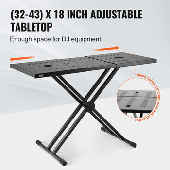 DJ Table Stand, (32"-43") x 18" Portable DJ Laptop and Controller Stand, Lightweight DJ Desk DJ Booth Adjustable Height DJ Stand, Foldable Double-X Keyboard Stand & Tabletop, Audio Mixer Stand