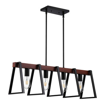4-Light Kitchen Island Pendant Lights, 60W, Adjustable Dining Room Light Fixture with 2 x 6'' and 6 x 12'' Rods, Industrial Metal Frame Farmhouse Linear Chandeliers Lighting for Dining Room, E26
