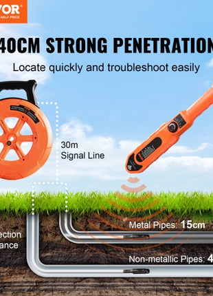 Pipe Locators, 100ft/30m PVC Pipe Locators Underground, IP67 Waterproof Pipe Blockage Detector with Adjustable Sensitivity, Sewer Wall Scanner Plumbing Tool for PVC Plastic Metal Water Pipes