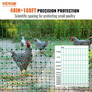 Electric Fence Netting, 48" H x 168' L, PE Net Fencing Kit with Posts & Double-Spiked Stakes, Utility Portable Mesh for Chickens, Ducks, Geese, Rabbits, Used in Backyards, Farms, and Ranches