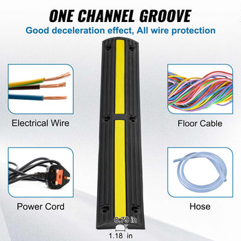 3.28 ft Cable Protector Ramp, 4 Pack of 1 Channel, 18000 lbs/axle Capacity Heavy Duty Rubber Speed Bumps, Floor Cord Cable Protector Wire Cover, for Residential Areas, Private Garages, Gardens