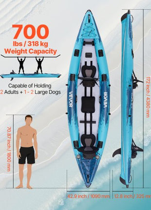 Inflatable Kayak, 2-Person Inflatable Recreational Kayak 700LBS Capacity, Leak & Puncture-Resistant with Padded Seat, PVC Drop-Stitch Floor, 2 Paddles, Hand Pump & Carry Bag for Fishing Camping