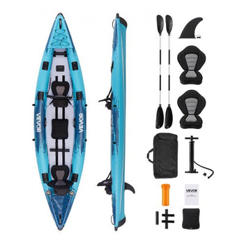 Inflatable Kayak, 2-Person Inflatable Recreational Kayak 700LBS Capacity, Leak & Puncture-Resistant with Padded Seat, PVC Drop-Stitch Floor, 2 Paddles, Hand Pump & Carry Bag for Fishing Camping