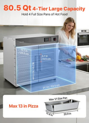 Electric Hot Box Food Warmer, 4-Tier Commercial Warming Cabinet with Water Tray, Double-Door and Adjustable Shelves, Stainless Steel Food Warmer Cabinet, for Restaurant, Kitchen, Pizza, Chicken