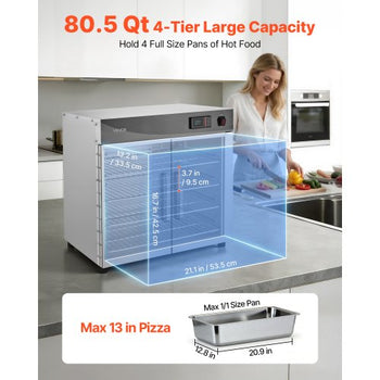 Electric Hot Box Food Warmer, 4-Tier Commercial Warming Cabinet with Water Tray, Double-Door and Adjustable Shelves, Stainless Steel Food Warmer Cabinet, for Restaurant, Kitchen, Pizza, Chicken