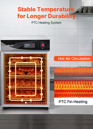 Electric Hot Box Food Warmer, 4-Tier Commercial Warming Cabinet with Water Tray, Single-Door and Adjustable Shelves, Stainless Steel Food Warmer Cabinet, for Restaurant, Kitchen, Pizza, Chicken