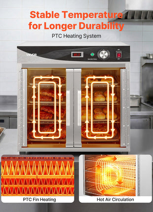 Electric Hot Box Food Warmer, 4-Tier Commercial Warming Cabinet with Water Tray, Glass Door and Adjustable Shelves, Stainless Steel Food Warmer Cabinet, for Restaurant, Kitchen, Pizza, Chicken