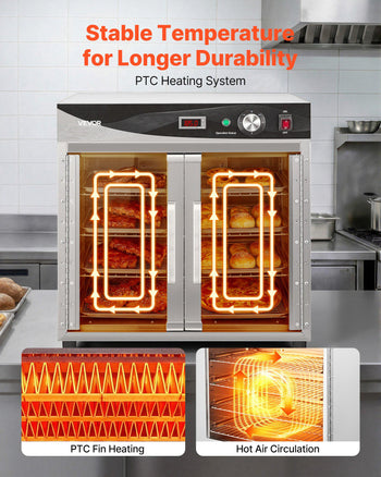Electric Hot Box Food Warmer, 4-Tier Commercial Warming Cabinet with Water Tray, Glass Door and Adjustable Shelves, Stainless Steel Food Warmer Cabinet, for Restaurant, Kitchen, Pizza, Chicken