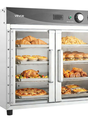 Electric Hot Box Food Warmer, 4-Tier Commercial Warming Cabinet with Water Tray, Glass Door and Adjustable Shelves, Stainless Steel Food Warmer Cabinet, for Restaurant, Kitchen, Pizza, Chicken