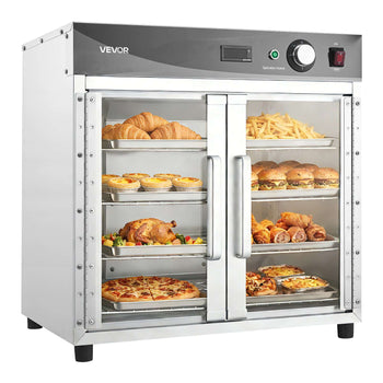 Electric Hot Box Food Warmer, 4-Tier Commercial Warming Cabinet with Water Tray, Glass Door and Adjustable Shelves, Stainless Steel Food Warmer Cabinet, for Restaurant, Kitchen, Pizza, Chicken