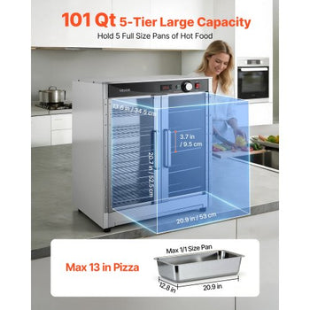 Electric Hot Box Food Warmer, 5-Tier Commercial Warming Cabinet with Water Tray, Double-Door and Adjustable Shelves, Stainless Steel Food Warmer Cabinet, for Restaurant, Kitchen, Pizza, Chicken
