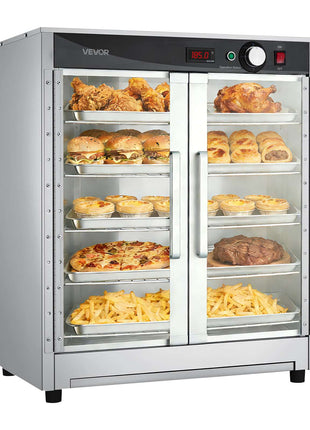 Electric Hot Box Food Warmer, 5-Tier Commercial Warming Cabinet with Water Tray, Double-Door and Adjustable Shelves, Stainless Steel Food Warmer Cabinet, for Restaurant, Kitchen, Pizza, Chicken