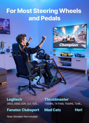 Racing Wheel Stand, Adjustable & Foldable Simulator Stand for Logitech G923 G920 G29 G27, Thrustmaster T300RS TX F458 T500RS T3PA-PRO(F1/GT) Gaming Cockpit,Pedals Simulator NOT Included,Compact