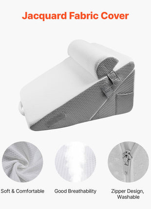 Bed Wedge Pillow for Sleeping, 3 Pcs Adjustable Orthopedic Bed Wedge Set, with Jacquard Washable Cover & Foam Support, Post Surgery Pillow for Acid Reflux Back Pain Snoring Relief, White/Grey