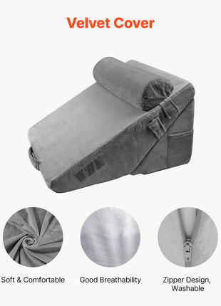 Bed Wedge Pillow for Sleeping, 3 Pcs Adjustable Orthopedic Bed Wedge Set, with Washable Cover & Foam Support, Post Surgery Pillow for Acid Reflux, Back Pain, Snoring Relief & GERD, Dark Grey