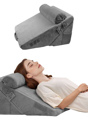 Bed Wedge Pillow for Sleeping, 3 Pcs Adjustable Orthopedic Bed Wedge Set, with Washable Cover & Foam Support, Post Surgery Pillow for Acid Reflux, Back Pain, Snoring Relief & GERD, Dark Grey
