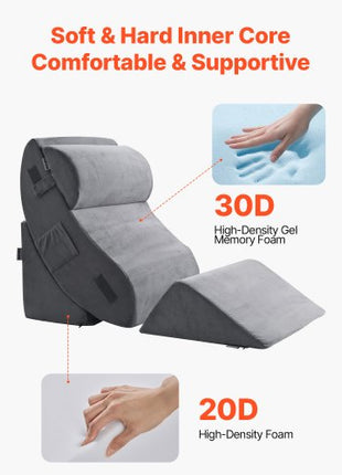 Wedge Pillow for Sleeping, 4 Pcs Adjustable Orthopedic Bed Wedge Set, Support Leg Neck Shoulder, Post Surgery Pillow for Back Pain, Acid Reflux, Snoring Relief, Sitting up in Bed, Dark Grey