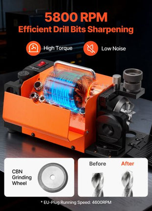Drill Bits Sharpener MR-13A+, 3-15mm Drill Bit Grinder Sharpener with 95°-135° Adjustable Point Angle, 5800RPM High Speed Re-Sharpening Machine with 13 Collets & CBN Wheel for Workshops Garages