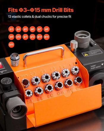 Drill Bits Sharpener MR-13A+, 3-15mm Drill Bit Grinder Sharpener with 95°-135° Adjustable Point Angle, 5800RPM High Speed Re-Sharpening Machine with 13 Collets & CBN Wheel for Workshops Garages