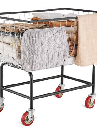 Wire Laundry Cart, 4.5 Bushel Wire Laundry Basket with Wheels, 35\'\'x15.7\'\'x22\'\' Commercial Wire Laundry Basket Cart, Steel Frame with Chrome Finish, 5\'\' Casters, Wire Basket Cart for Lau