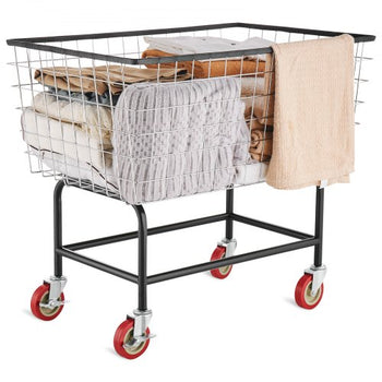 Wire Laundry Cart, 4.5 Bushel Wire Laundry Basket with Wheels, 35\'\'x15.7\'\'x22\'\' Commercial Wire Laundry Basket Cart, Steel Frame with Chrome Finish, 5\'\' Casters, Wire Basket Cart for Lau