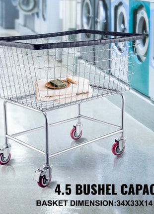 Wire Laundry Cart, 4.5 Bushel Wire Laundry Basket with Wheels, 35\'\'x15.7\'\'x22\'\' Commercial Wire Laundry Basket Cart, Steel Frame with Chrome Finish, 5\'\' Casters, Wire Basket Cart for Lau