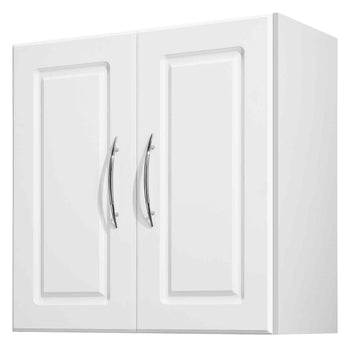 Laundry Room Wall Cabinet, 2-Tier Wall Mounted Hanging Cabinet with Adjustable Shelf, Cupboard Storage with 2 Doors, for Kitchen, Bathroom, Laundry, 11.8 x 23.6 x 23.6 in (D x W x H), White
