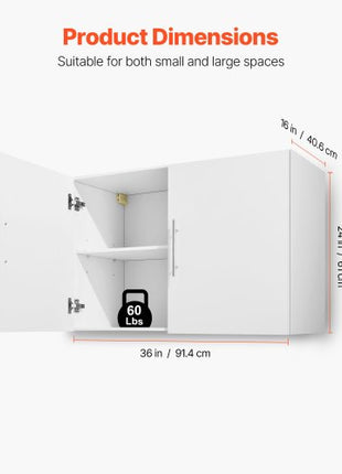 Laundry Room Wall Cabinet, 2-Tier Wall Mounted Hanging Cabinet with Adjustable Shelf, 36 in Cupboard Storage with 2 Doors, for Kitchen, Bathroom, Laundry, 16 x 36 x 24 in (D x W x H), White