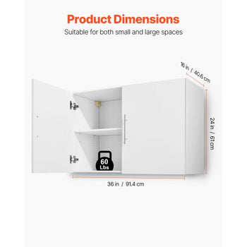 Laundry Room Wall Cabinet, 2-Tier Wall Mounted Hanging Cabinet with Adjustable Shelf, 36 in Cupboard Storage with 2 Doors, for Kitchen, Bathroom, Laundry, 16 x 36 x 24 in (D x W x H), White