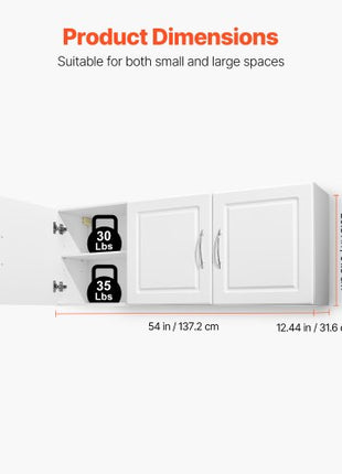 Laundry Room Wall Cabinet, 2-Tier Wall Mounted Hanging Cabinet with Adjustable Shelf, Cupboard Storage with 3 Doors, for Kitchen, Bathroom, Laundry, 12.44 x 54 x 20.31 in (D x W x H), White