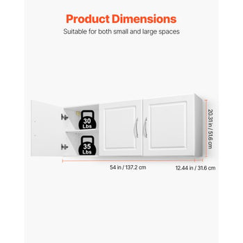 Laundry Room Wall Cabinet, 2-Tier Wall Mounted Hanging Cabinet with Adjustable Shelf, Cupboard Storage with 3 Doors, for Kitchen, Bathroom, Laundry, 12.44 x 54 x 20.31 in (D x W x H), White