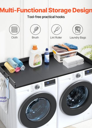 Washer Dryer Countertop with 3 Splicing Panels, 54" x 27" Wooden Washer and Dryer Countertop with Non-Slip Pads, Water-Resistant Laundry Topper for Laundry Room Organization and Storage, Black