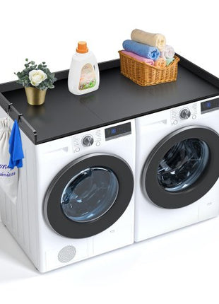 Washer Dryer Countertop with 3 Splicing Panels, 54" x 27" Wooden Washer and Dryer Countertop with Non-Slip Pads, Water-Resistant Laundry Topper for Laundry Room Organization and Storage, Black