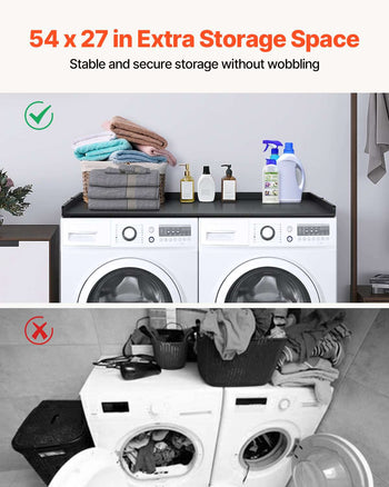 Washer Dryer Countertop with 3 Splicing Panels, 54" x 27" Wooden Washer and Dryer Countertop with Non-Slip Pads, Water-Resistant Laundry Topper for Laundry Room Organization and Storage, Black