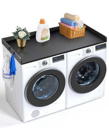 Washer Dryer Countertop with 3 Splicing Panels, 54" x 27" Wooden Washer and Dryer Countertop with Non-Slip Pads, Water-Resistant Laundry Topper for Laundry Room Organization and Storage, Black