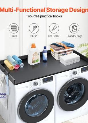 Washer Dryer Countertop, 54" x 27" Wooden Washer and Dryer Countertop, Water-Resistant Laundry Machine Topper Cover with Anti-Slip Pads, for Laundry Room Organization and Storage, Black