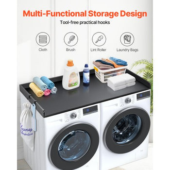 Washer Dryer Countertop, 54" x 27" Wooden Washer and Dryer Countertop, Water-Resistant Laundry Machine Topper Cover with Anti-Slip Pads, for Laundry Room Organization and Storage, Black