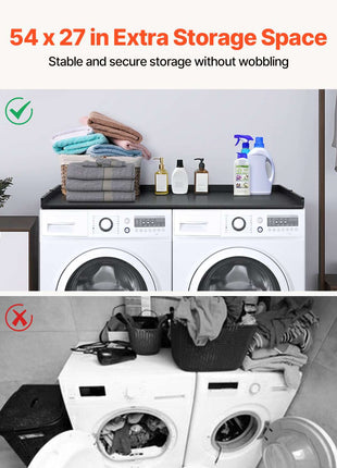 Washer Dryer Countertop, 54" x 27" Wooden Washer and Dryer Countertop, Water-Resistant Laundry Machine Topper Cover with Anti-Slip Pads, for Laundry Room Organization and Storage, Black