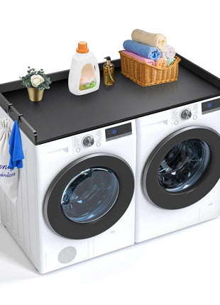 Washer Dryer Countertop, 54" x 27" Wooden Washer and Dryer Countertop, Water-Resistant Laundry Machine Topper Cover with Anti-Slip Pads, for Laundry Room Organization and Storage, Black