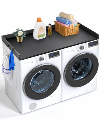 Washer Dryer Countertop, 54" x 27" Wooden Washer and Dryer Countertop, Water-Resistant Laundry Machine Topper Cover with Anti-Slip Pads, for Laundry Room Organization and Storage, Black
