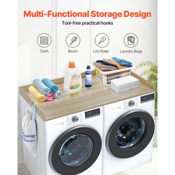Washer Dryer Countertop, 54" x 27" Wooden Washer and Dryer Countertop, Water-Resistant Laundry Machine Topper Cover with Anti-Slip Pads, for Laundry Room Organization and Storage, Oak